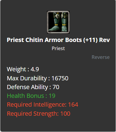 Priest Chitin Armor Boots +11 (Reverse)