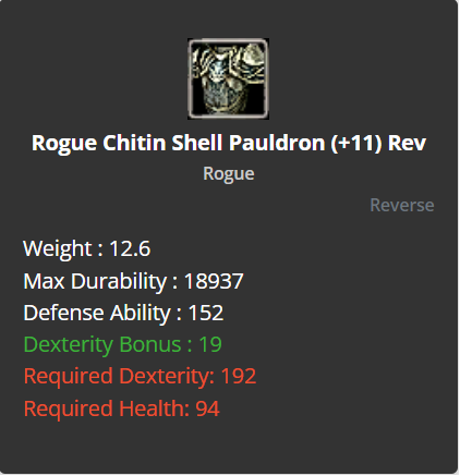 Rogue Chitin Shell Pauldron +11 (Reverse)